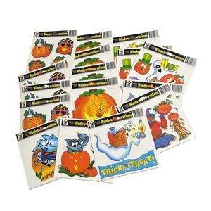 16 Color Clings Vtg Halloween Reusable Window Stickers Pumpkins Ghost Black Cat